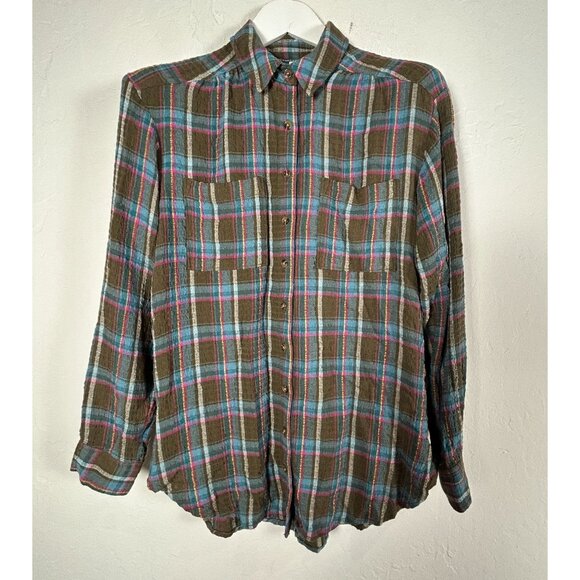Pilcro Tops - Pilcro Women Plaid Long Sleeve Button-Down Shirt Small Multicolor Pockets Casual